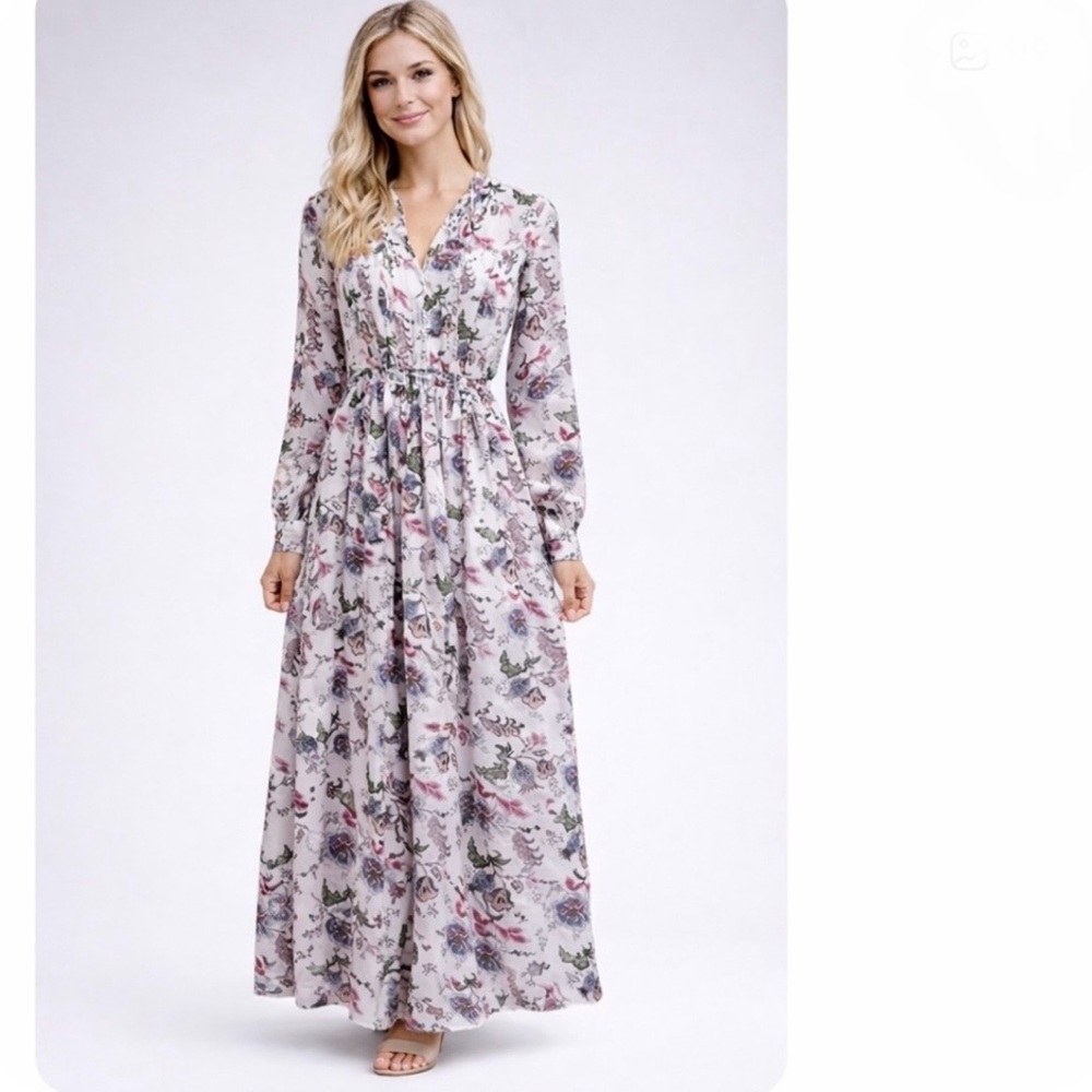 SUNCOO Paris floral long sleeve peasant maxi cottage core dress, size xs